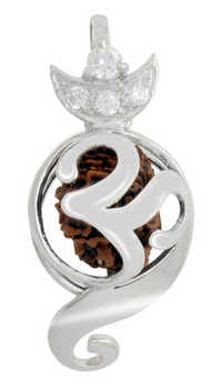 12 Mukhi Rudraksha Seed Silver  Om Pendant