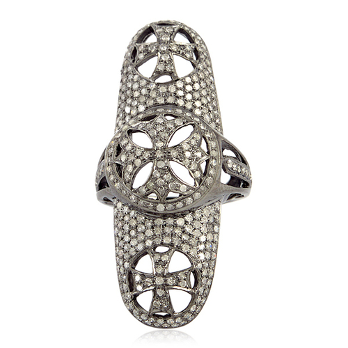 Diamond Pave Long Ring - .925 Sterling Silver, Silver Color | Elegant Design, Diamond Pave Setting, Luxury Jewelry