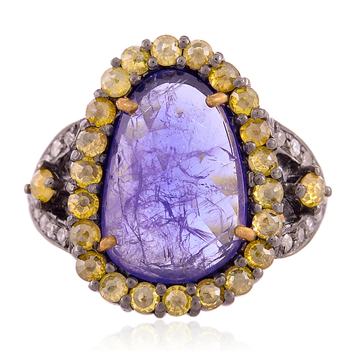 18k Gold Diamond Tanzanite Cocktail Ring