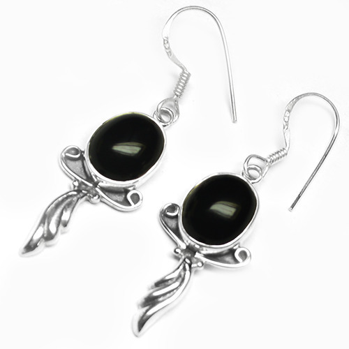 Oval Black Onyx Gemstone Earring