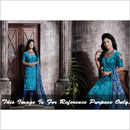 Sky Blue Printed Suit - Chanderi Cotton Fabric, Size Upto 42, 3/4 Sleeves, Chiffon Dupatta | Stylish Design, Soft Fabric, Elegant Look
