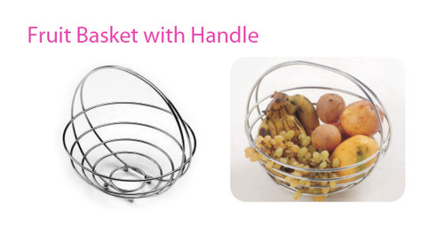 SS Fruit Basket - Stainless Steel, 12x10x8 inches, Polished Finish | Convenient Handle, Durable Material, Easy to Clean, Elegant Design, Spacious Capacity