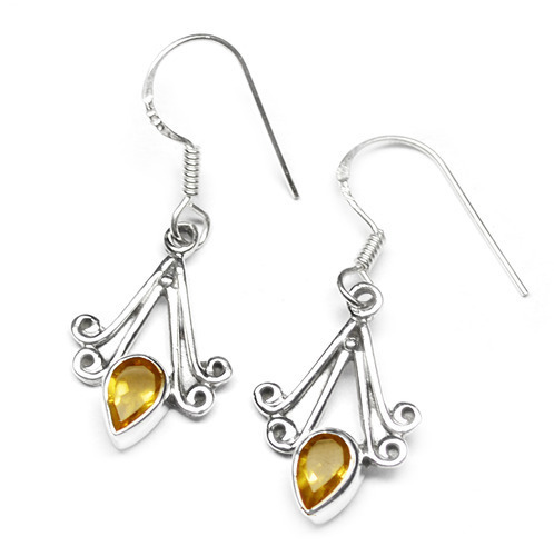 Citrine Gemstone Earring - 925 Sterling Silver, Faceted Pear Shape, AAA Quality, Lemon Color