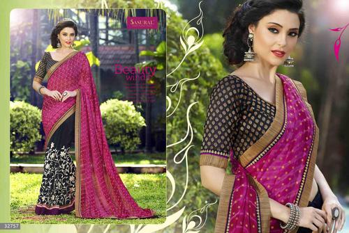 Pinky Black Embroidered Traditional Saree