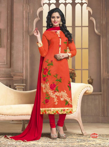 Orange Stylish Cotton Casual Wear Salwar Suit