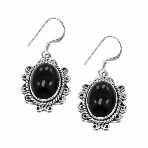 Oval Black Onyx Gemstone Earring