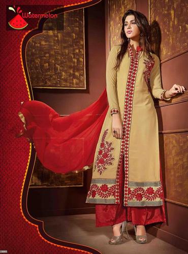 Beige Red Watermelon Embroiderd Straight Suit