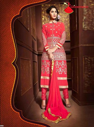 Red Watermelon Embroidered Straight Suit