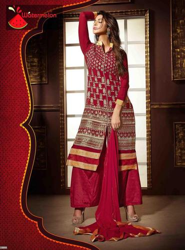 Maroon Watermelon Embroidered Staright Suit