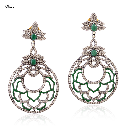 Diamond Pave Emerald Enamel Earrings