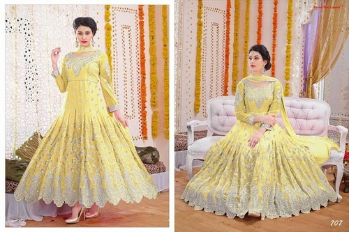 SEVEN STAR Georgette Designer Suit - Yellow, 8-Piece Album | Elegant Design, Trendy Style, Stylish Look