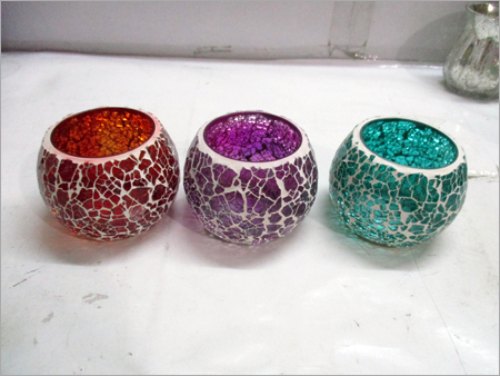 Crackle Glass T Light Candle Holder