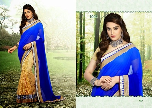 SANGINI SAREES - Georgette, 5.5 Yards, Blue | Embroidered, Elegant Design, Five Piece Album