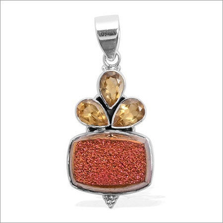 Oval Druzy & Citrine Gemstone Pendant