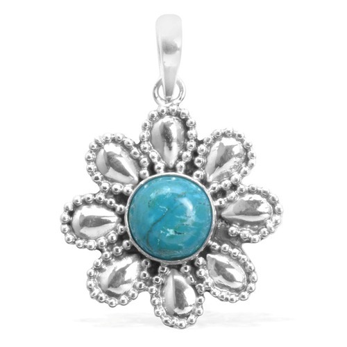 Round Turquoise Gemstone Silver Pendant