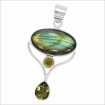 Oval Labradorite & Citrine Gemstone Pendant