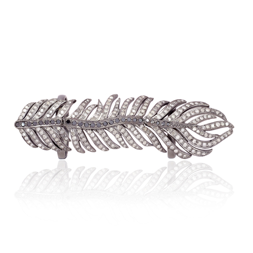 Diamond Pave Feather Design Knuckle Ring