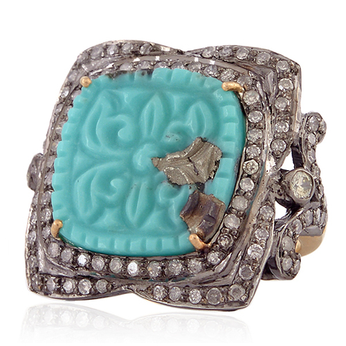 Turquoise Carved Cocktail Ring 