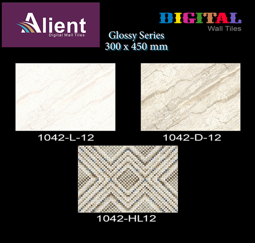 Full Glazed Wall Tiles - Ceramic 300x300, 300x450 mm, Water Resistant, Acid Resistant, Scratch Hardness 3 Mohs, Durable
