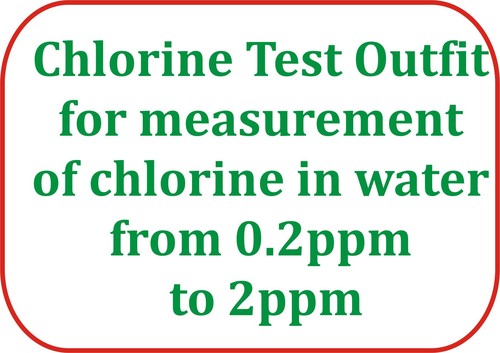 Chlorine Test Outfit for measurement of chlorine in water from 0.2ppm to 2ppm