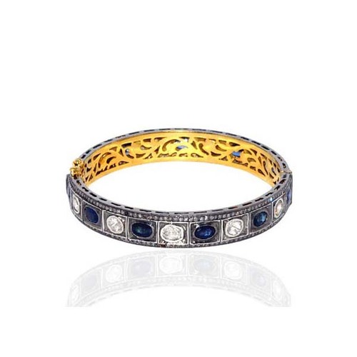 Rose Cut Diamond Blue Sapphire Bangle 