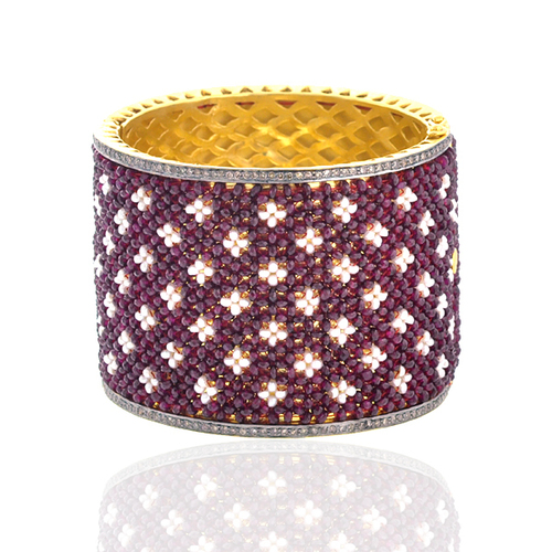 Ruby & Pearl Gemstone Bangle 