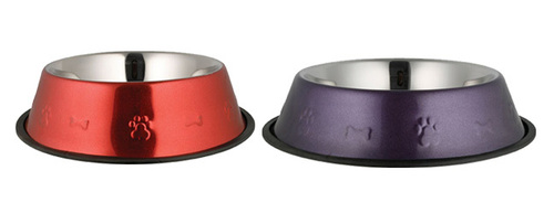 NON skid dog bowl colured with side emboss