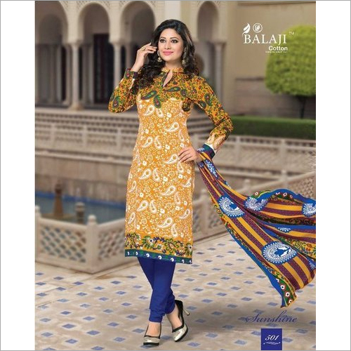 Balaji Cotton Sunshine Vol 1 - Cotton Top 2.5m Bottom 2m Dupatta 2.25m, Mustard Yellow Three-Piece Suit