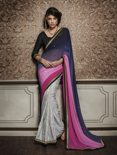 Multicolor georgette and brasso designer saree with bhgalpuri blouse