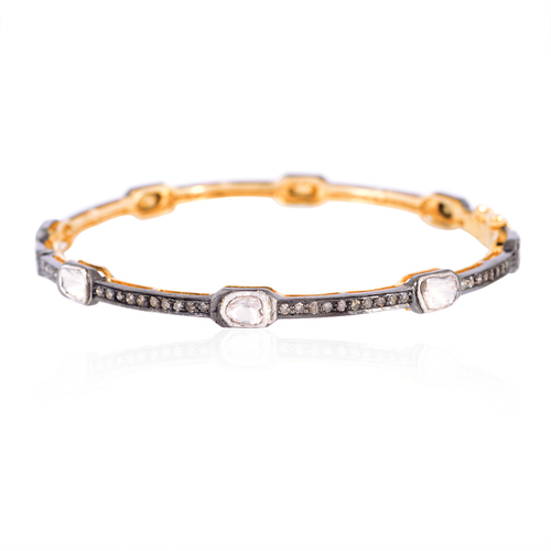 Uncut & Rose Cut Diamond Sleek Bangle Diamond Carat Weight: 1.05 Carat