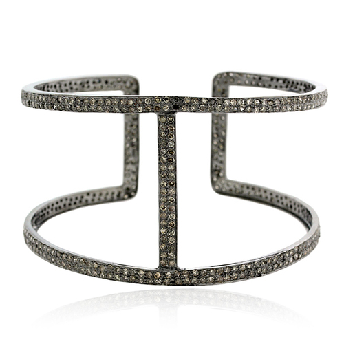 925 Silver Single Cut Diamond Cuff Bangle Jewelry Diamond Carat Weight: 31.991 Carat