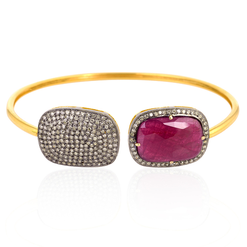 Diamond Pave Ruby Torque Bangle 