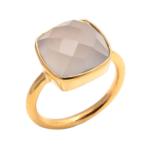 Square Gray Chalcedony Gemstone Ring