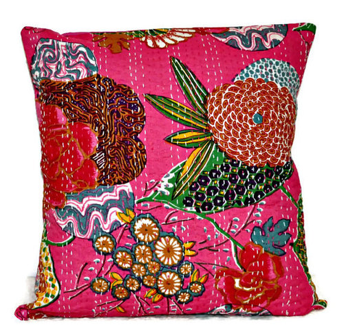 Cotton Pink Kantha Pillow