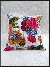 Flower kantha white pillow cover
