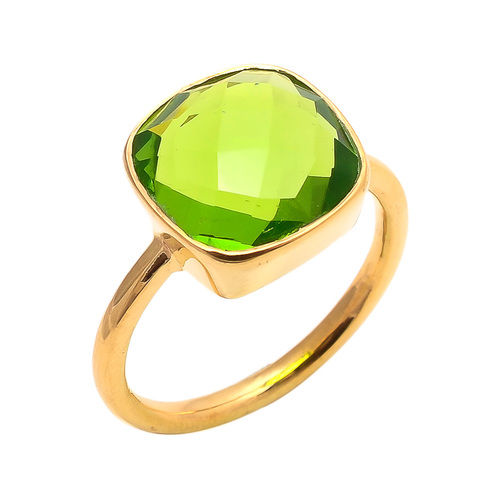 Square Peridot Quartz Gemstone Ring