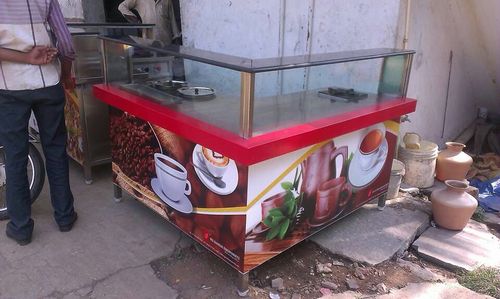 Tea Coffee Counter - Glass and Steel, Variable Dimensions, Red Color | Ample Storage, Attractive Design, Durable Structure, Easy Cleaning, Space-Saving