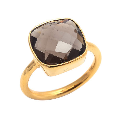 Square Smoky Topaz Gemstone Ring