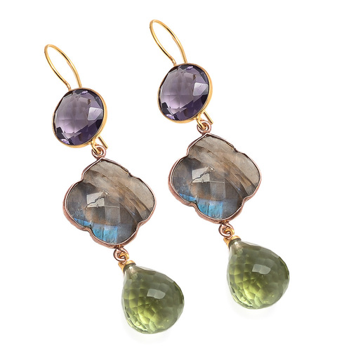 Rain Drop Earring Greenamethyst/Labradorite&Amethyst Gemstoneearring