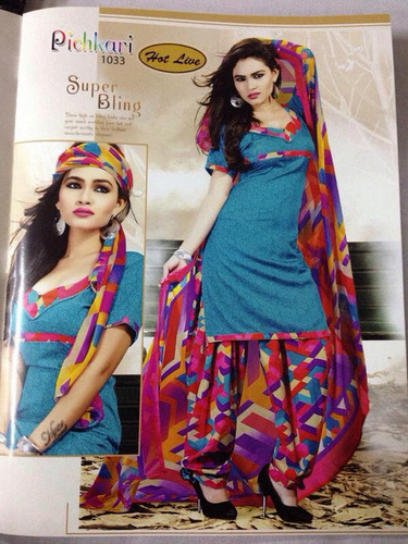 PICHKARI, Crepe Patiyala Suit - Teal, Multiple Sizes, 16 Pc Album | Stylish Design, Trendy Fabric, Comfortable Wear