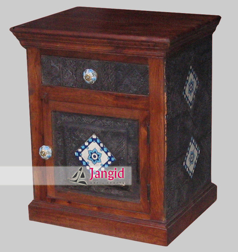 Wooden Carved Textile Block Fitted Bedside