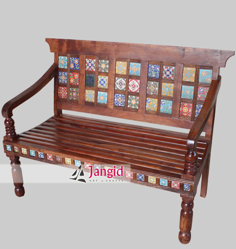 Indian Wooden Hotel Waiting Room Bench