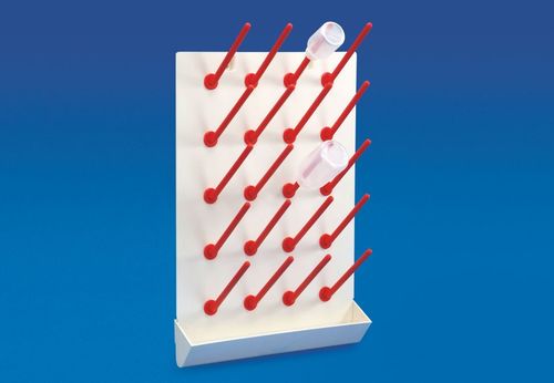 Draning Rack - Plastic, White, 20-Hole, Tray with Drain Tube, Durable Laboratory Use