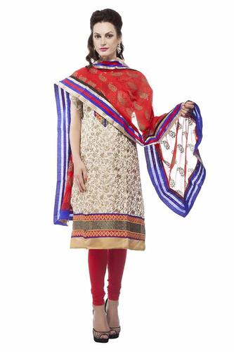 Beige Chanderi Embroidery Suit Dupatta Unstitched