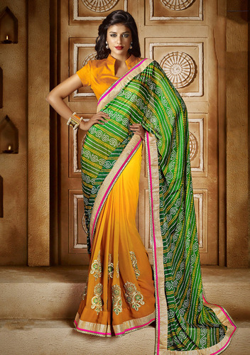 YELLOW SHADED HEAVY BORDER DESIGNER SAREE