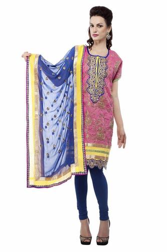 Fuschia Chanderi Embroidery Suit Dupatta Unstitched