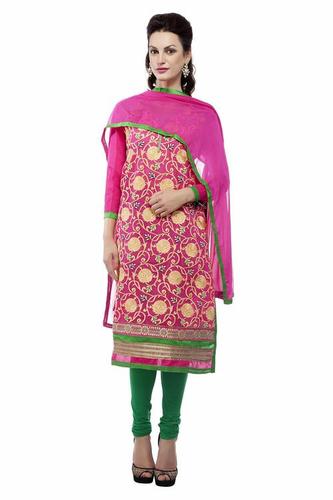 मैजेंटा चंदेरी कढ़ाई सूट दुपट्टा अनस्टिच्ड