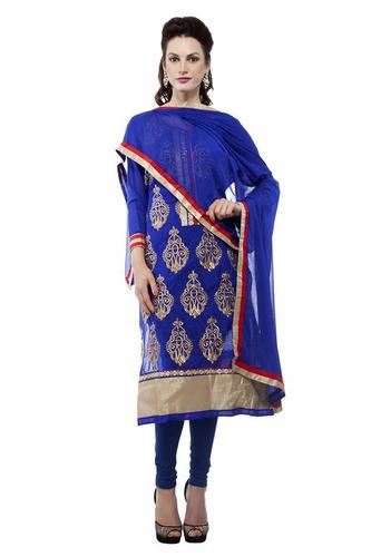 Royal Blue Chanderi Embroidery Suit Dupatta Unstitched