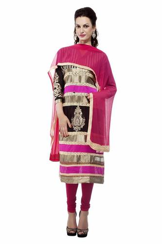 Black Chanderi Embroidery Suit Dupatta Unstitched