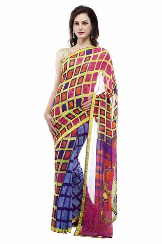 Bright Violet Art Georgette Printed Saree